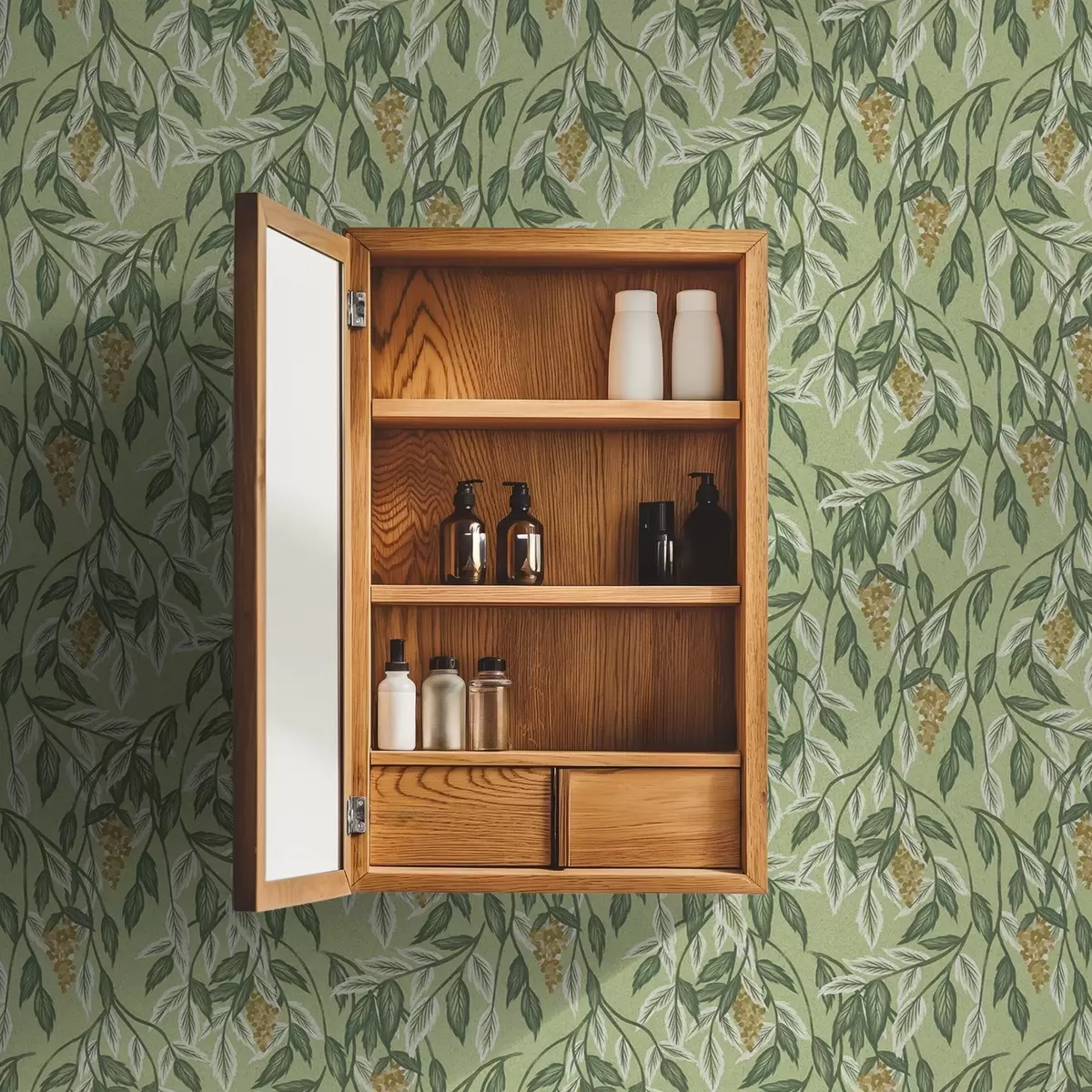 Papel de parede Galhos com cachos de bagas sobre fundo verde a00734