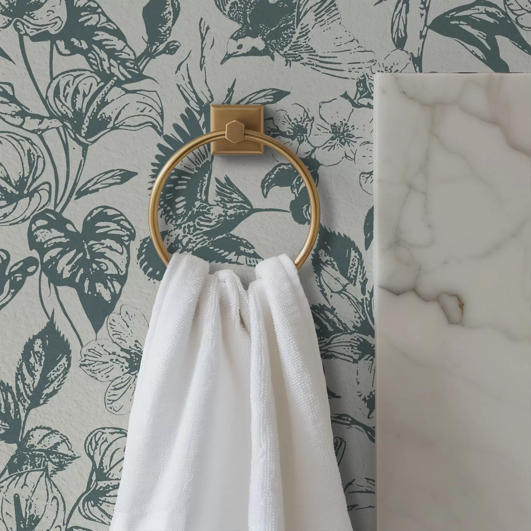 murais de parede Ornamento floral monocromático com pássaros a00737