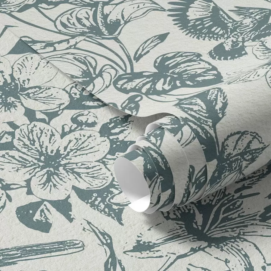 murais de parede Ornamento floral monocromático com pássaros a00737