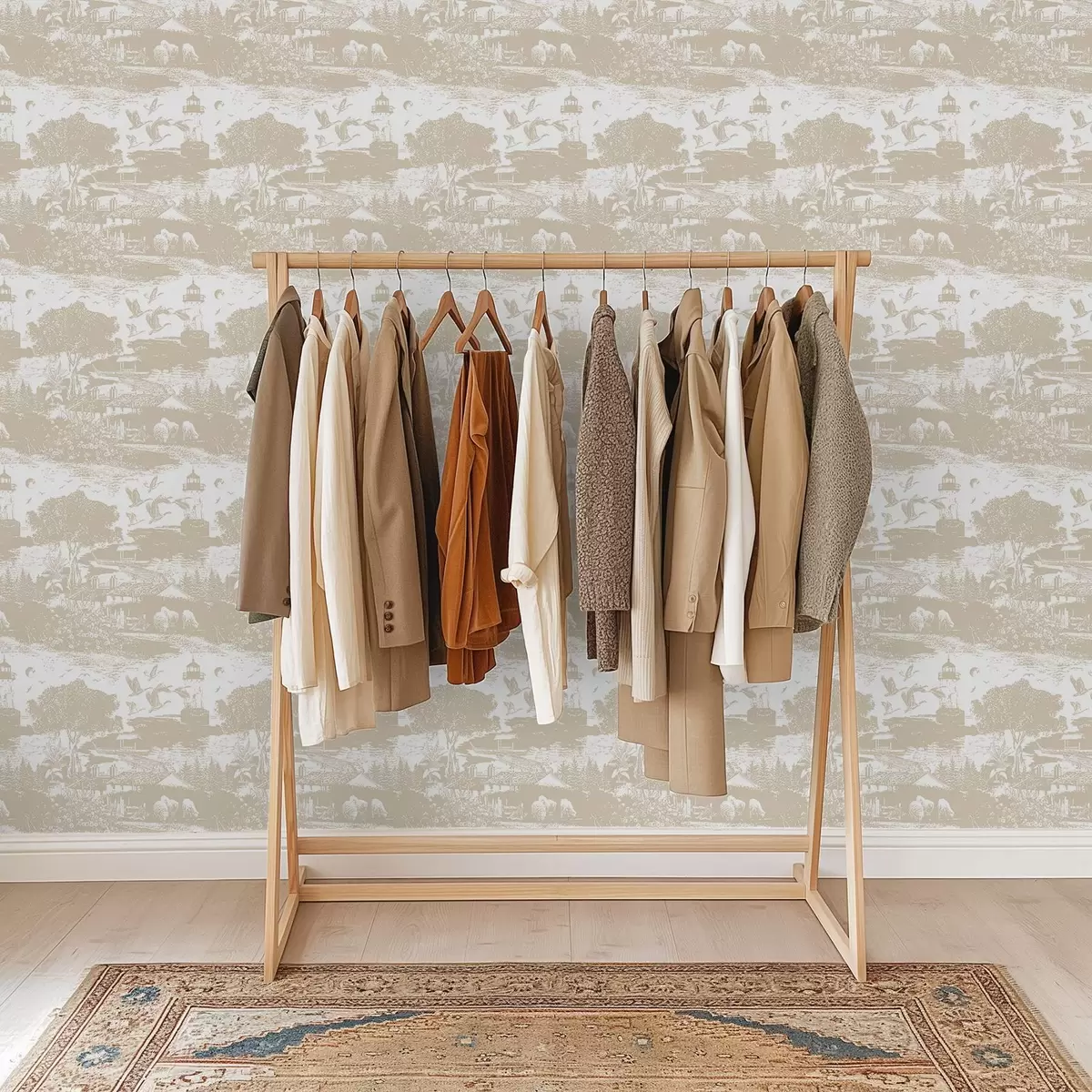 Papel de parede Cena com farol, árvores e casas em sienna a00739