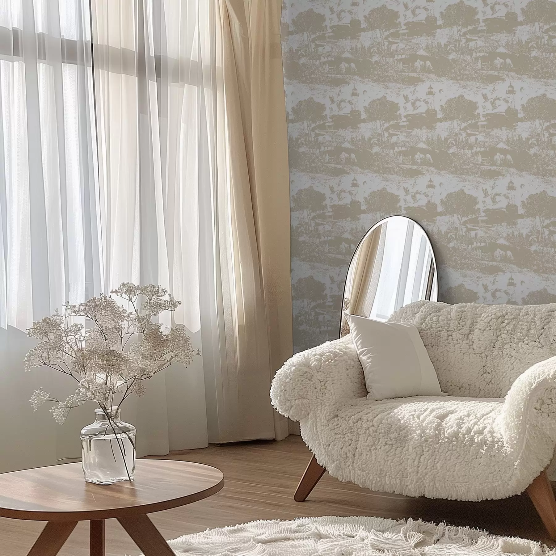 murais de parede Cena com farol, árvores e casas em sienna a00739