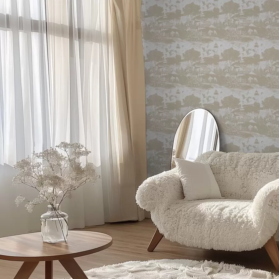 murais de parede Cena com farol, árvores e casas em sienna a00739