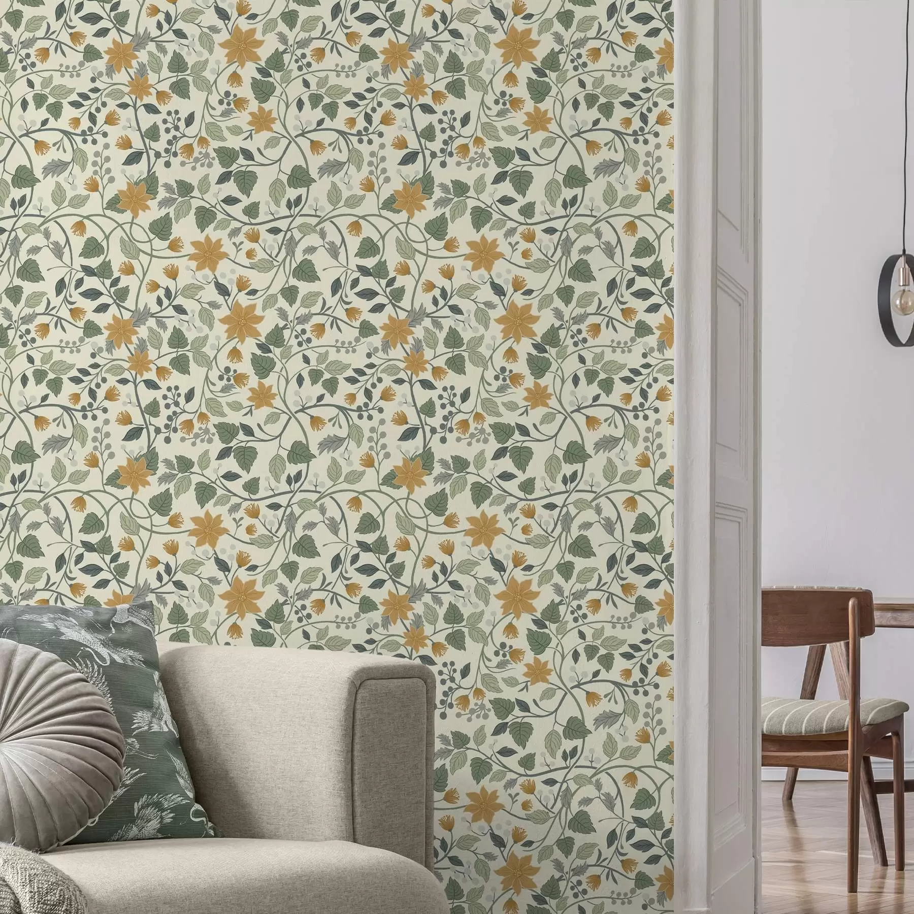 murais de parede Galhos trepadeiras com flores amarelas e bagas a00750