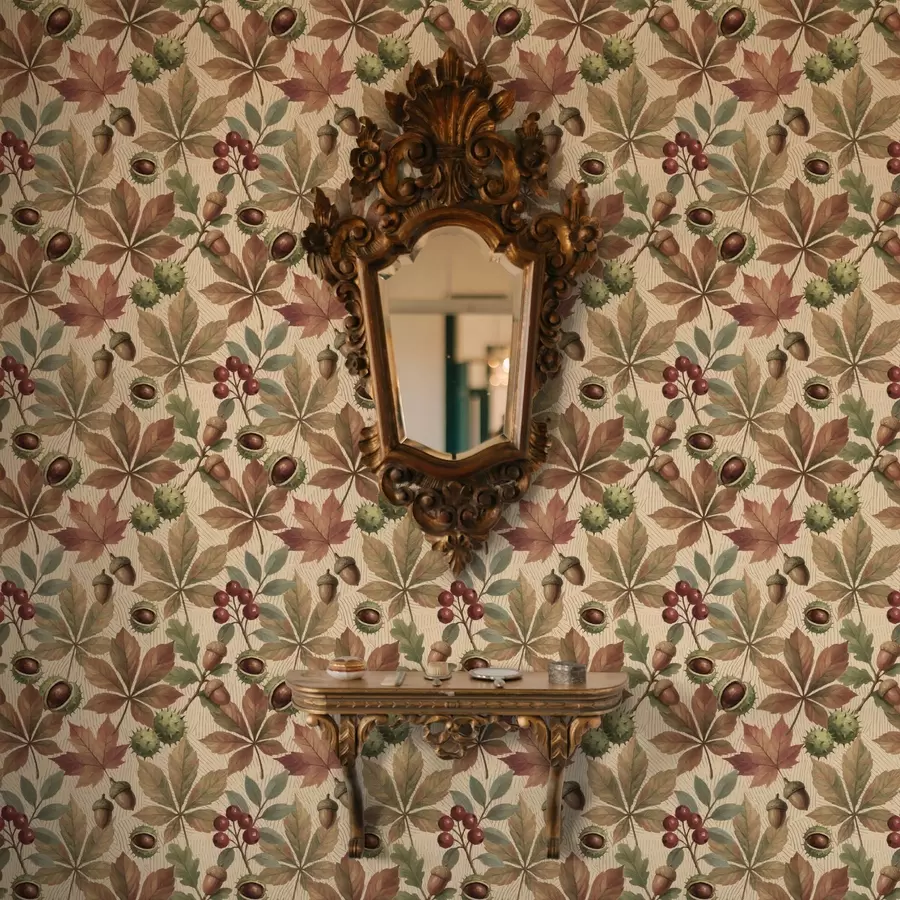 murais de parede Folhas de outono, bolotas e bagas sobre fundo bege a00754