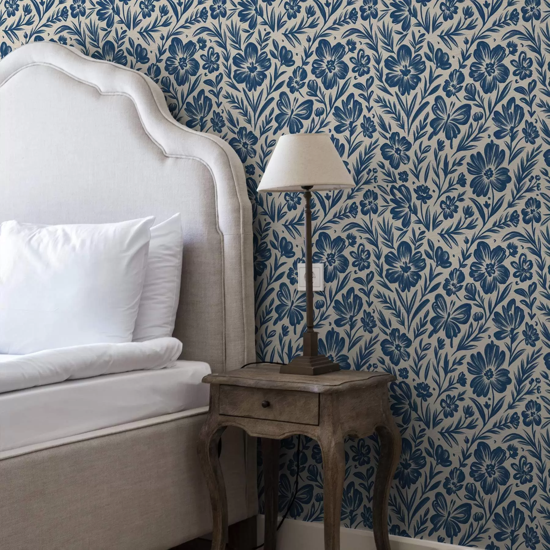 murais de parede Ornamento floral azul com borboletas a00758