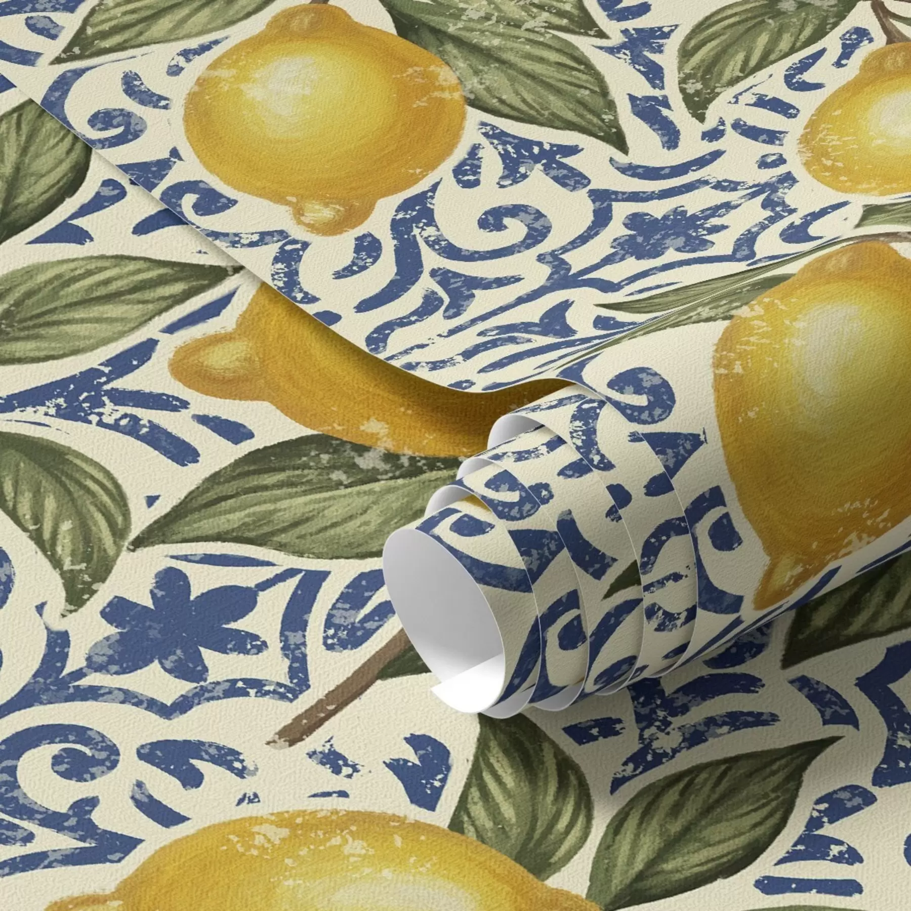 murais de parede Galhos de limão com fundo ornamental azul a00763