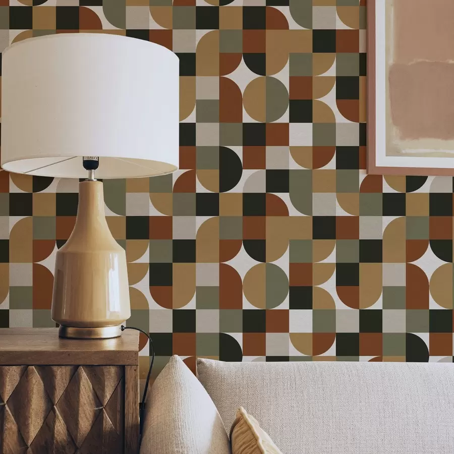 murais de parede Geometria modular em tons terrosos quentes a00770