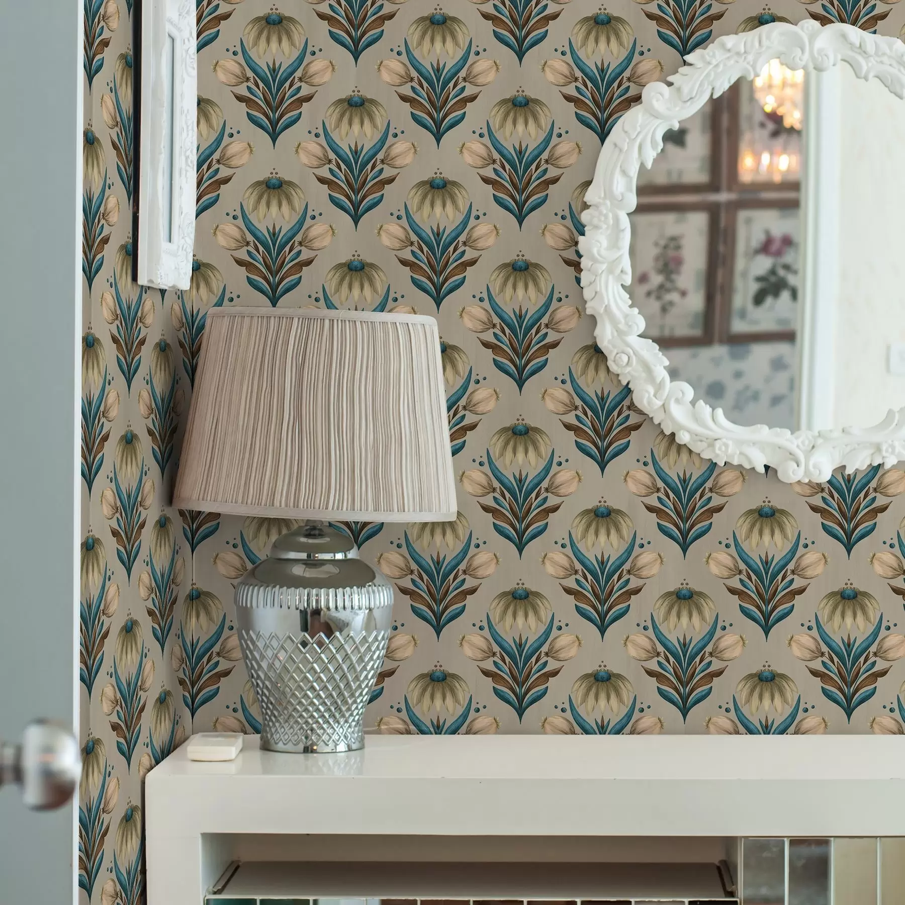 murais de parede Ornamento floral simétrico em tons quentes a00812