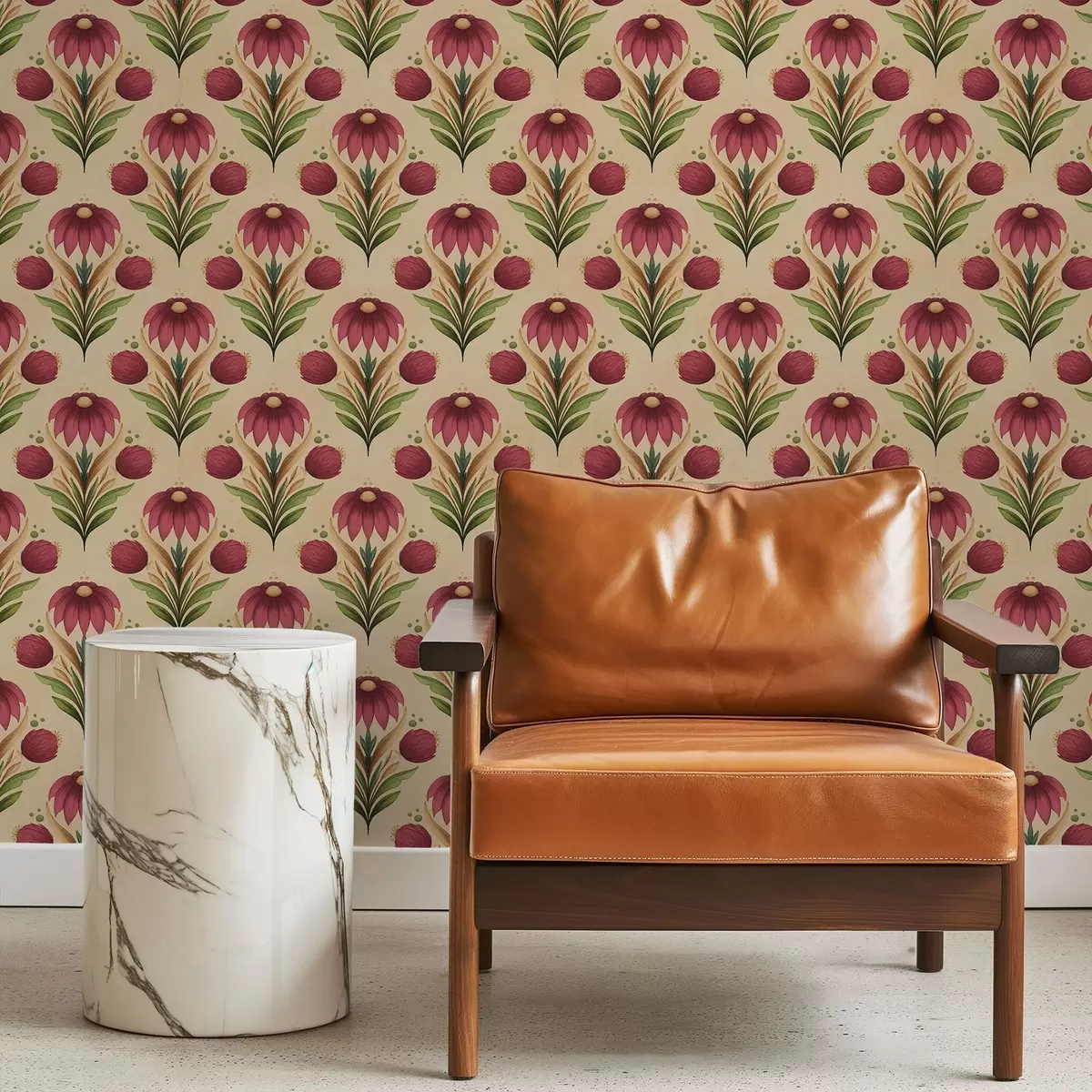 Papel de parede Ornamento floral simétrico sobre fundo bege quente a00812v6