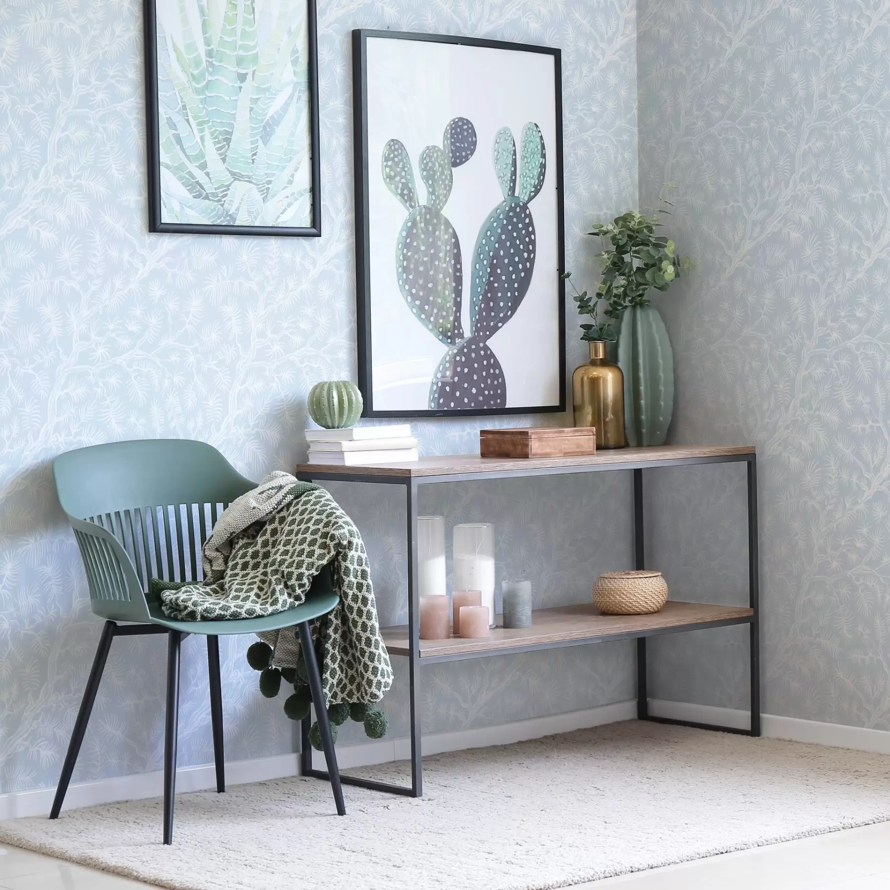 murais de parede Galhos de pinheiro em tons claros sobre fundo azul a00838