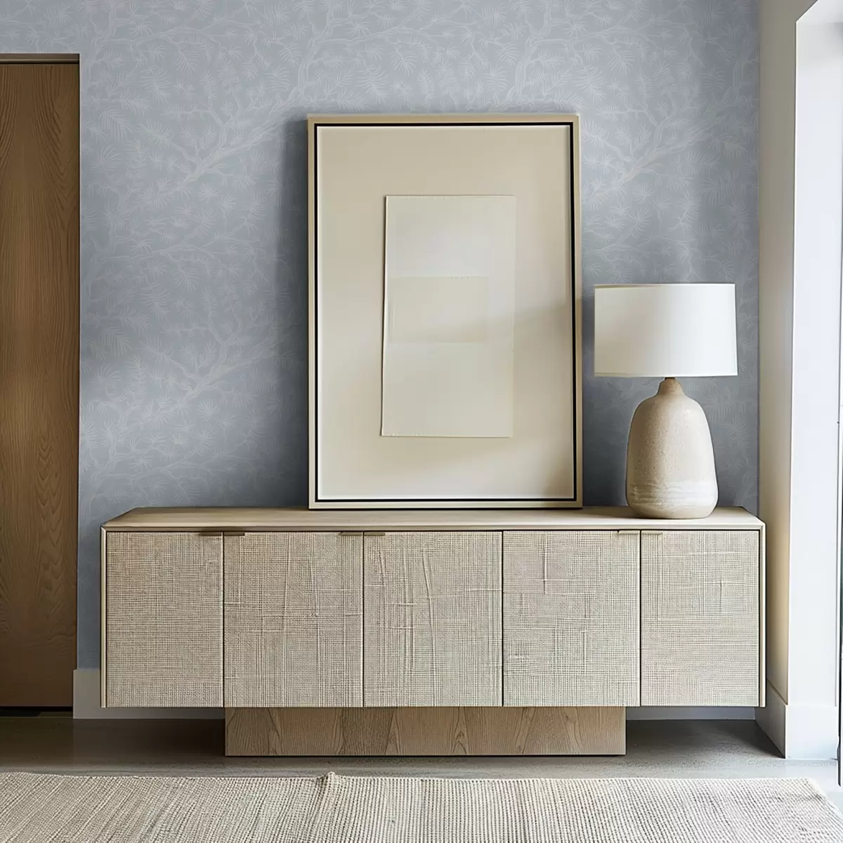 Papel de parede Galhos de pinheiro em tons claros sobre fundo azul a00838