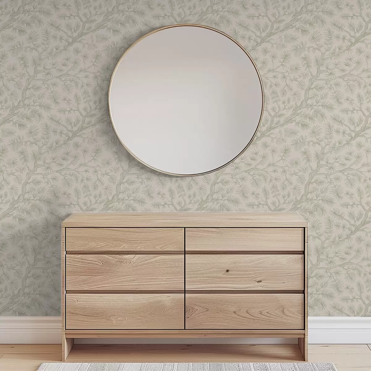 Papel de parede Galhos de pinheiro em tons de verde claro sobre fundo bege a00838v1