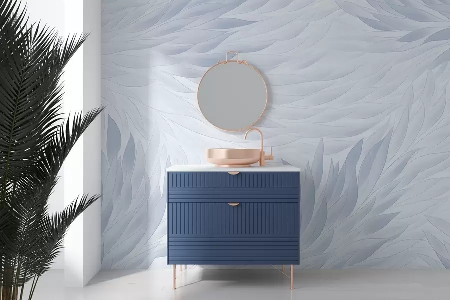 murais de parede Folhas onduladas em tons de azul claro w04610v1