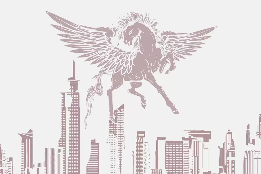 murais de parede Pégaso sobre a cidade w04777