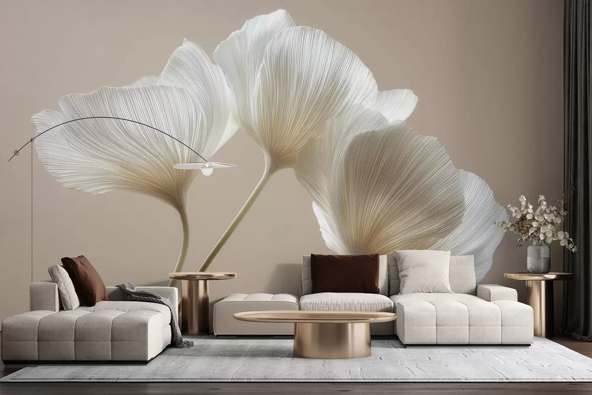 murais de parede três delicadas flores sobre um fundo bege w04810