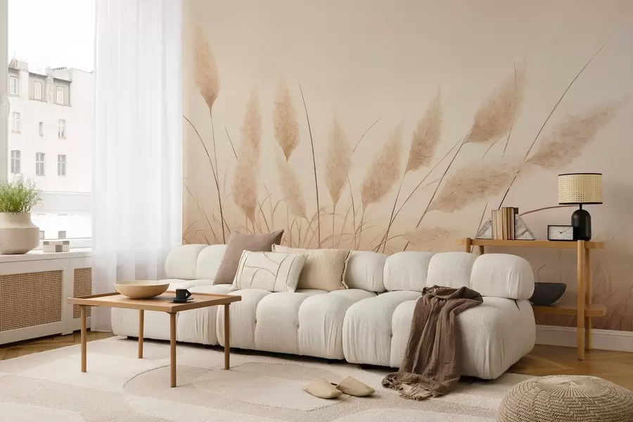 murais de parede Capim-dos-pampas bege suave no campo w09324