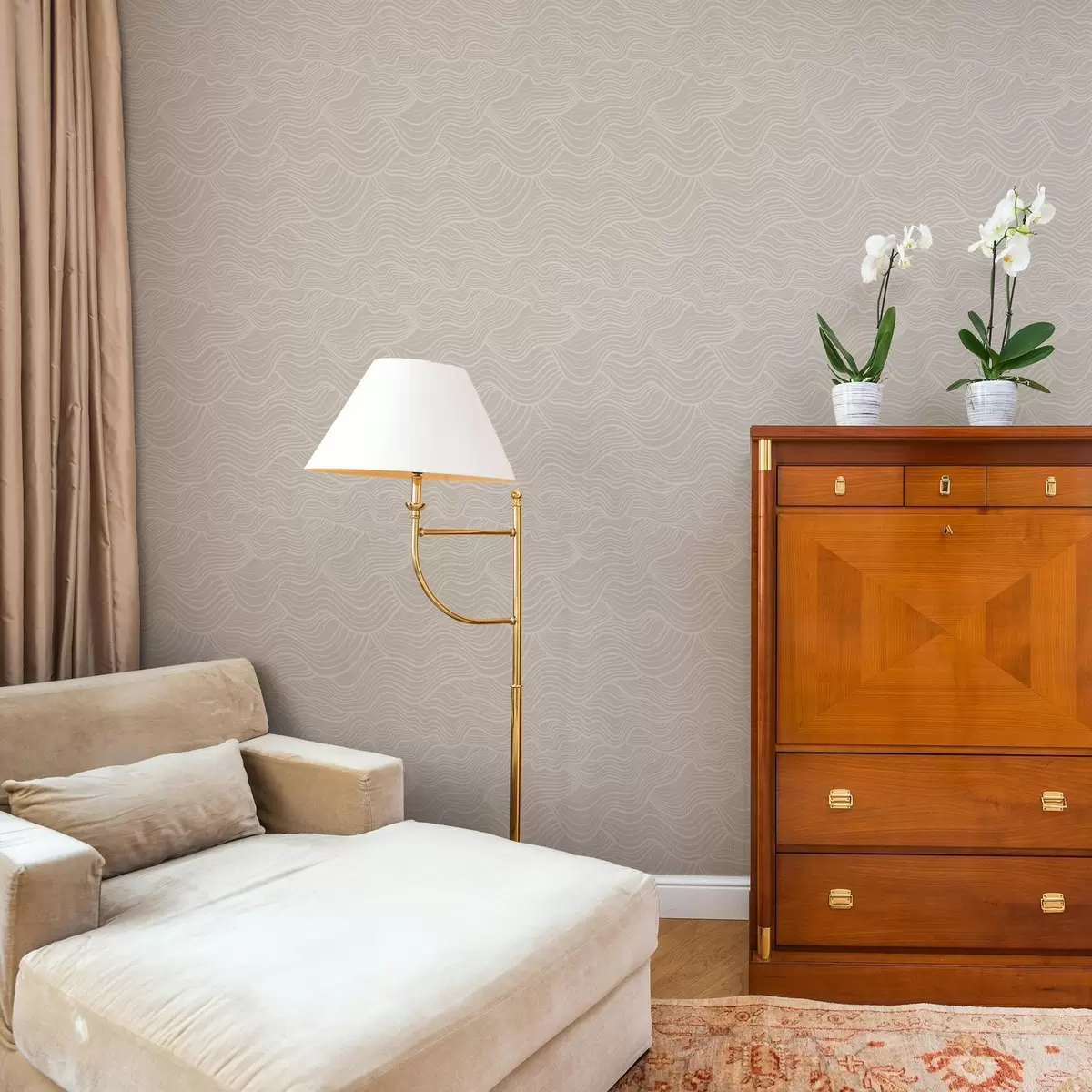 Papel de parede Linhas onduladas tom sobre tom em bege quente a00681v1