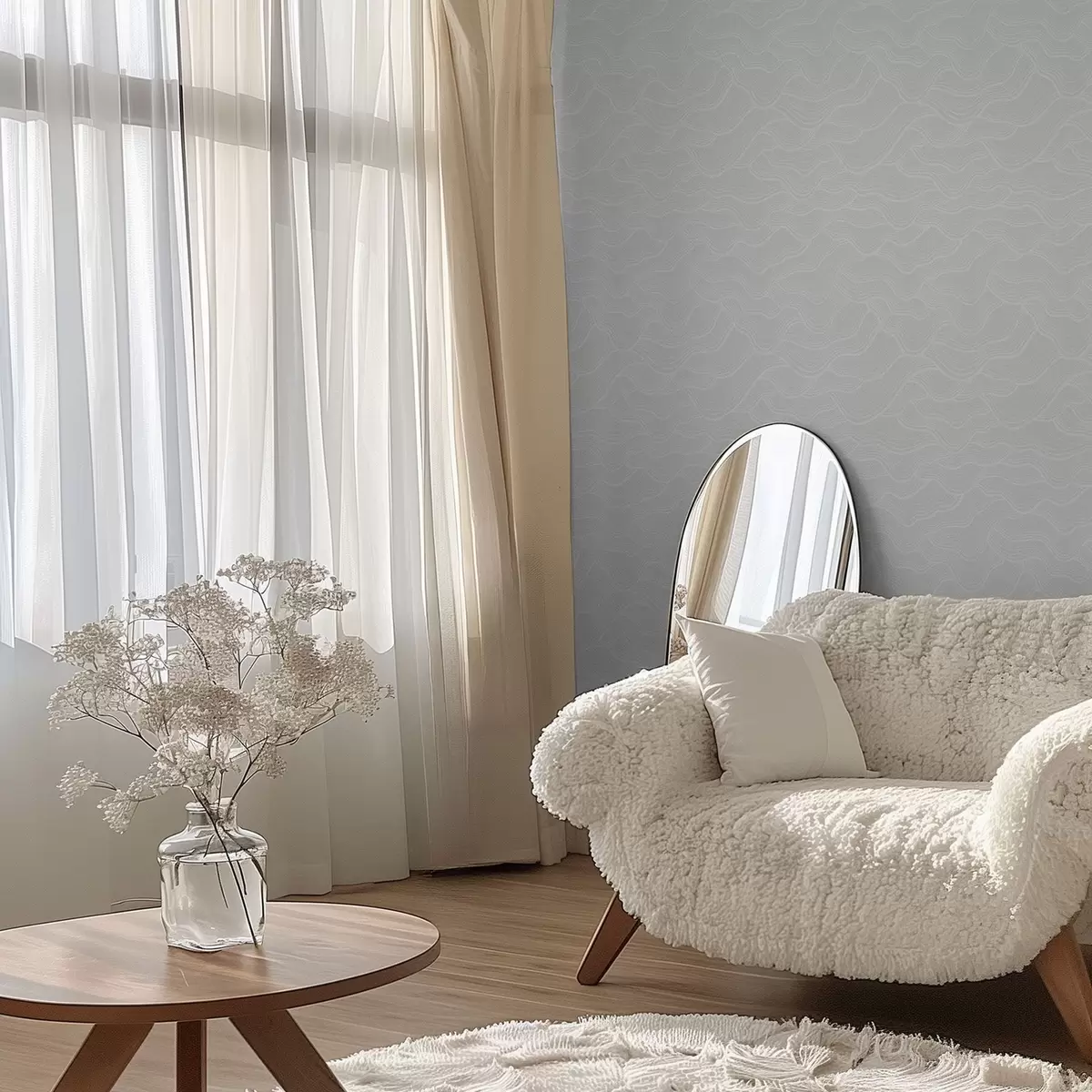 Papel de parede Ondas de luz, relevo quase branco, minimalista a00682v2