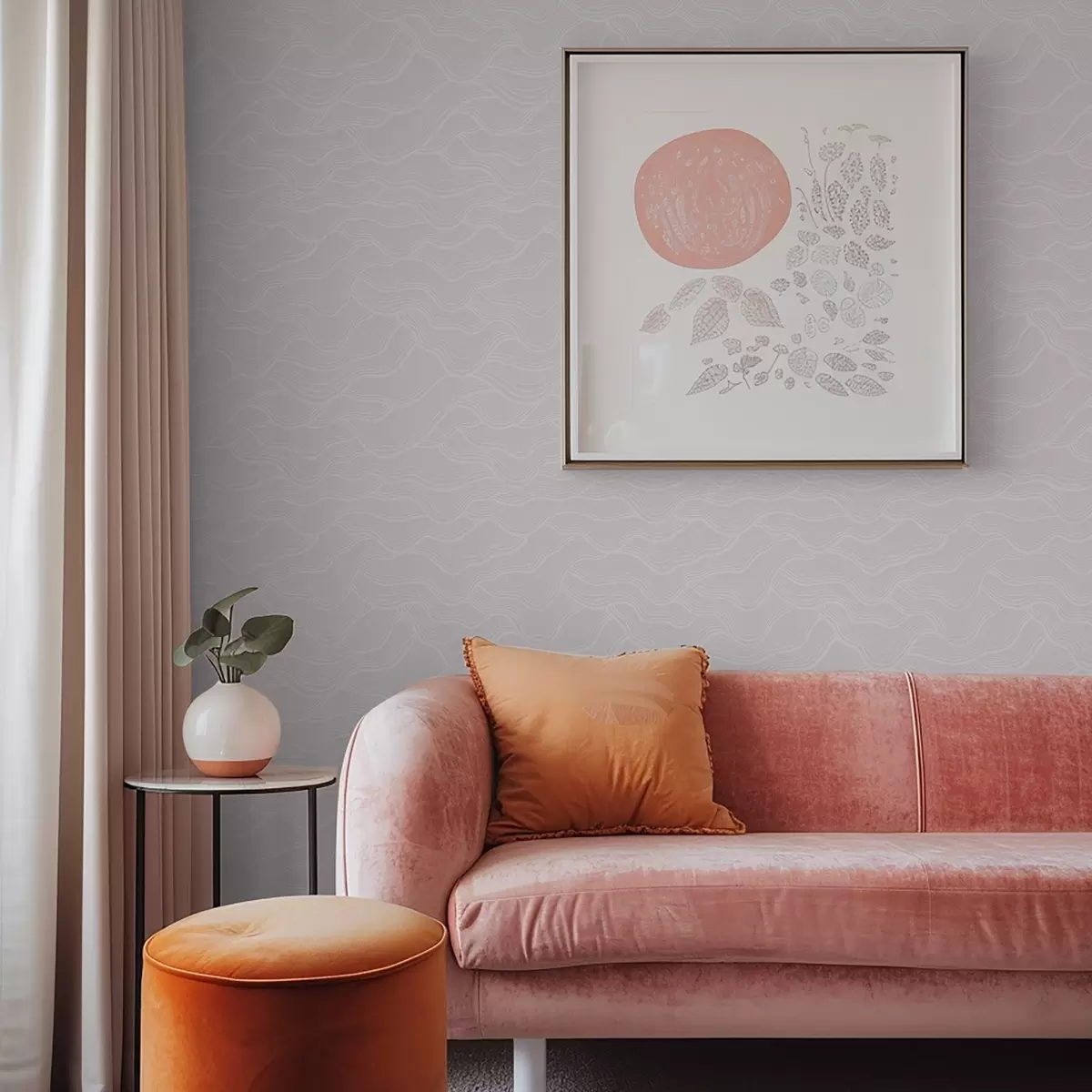 Papel de parede Fundo rosa pastel com linhas onduladas a00682v3