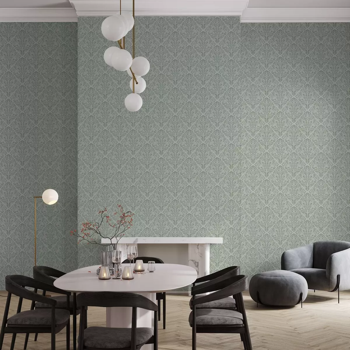 Papel de parede Lacy fotografa em verde pastel, com profundidade suave a00815v3