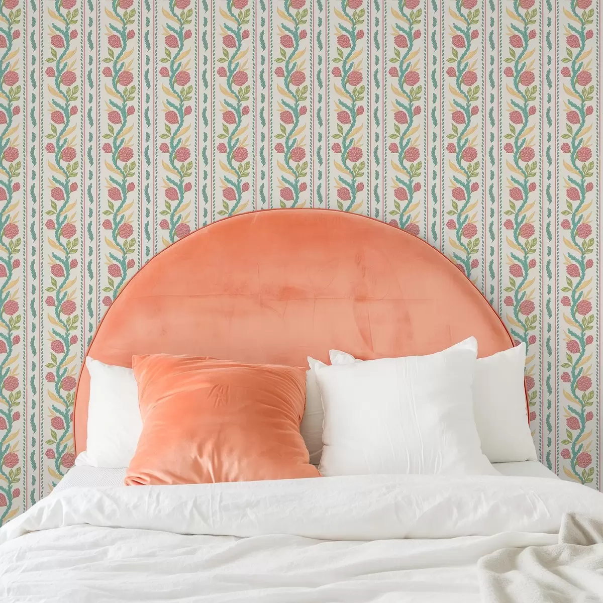 Papel de parede Listras com botões de coral sobre fundo creme claro a00816v1