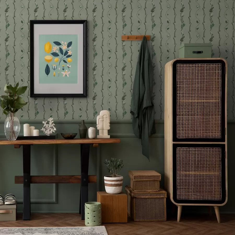 murais de parede Videiras verticais e ramos em verde suave a00817v1