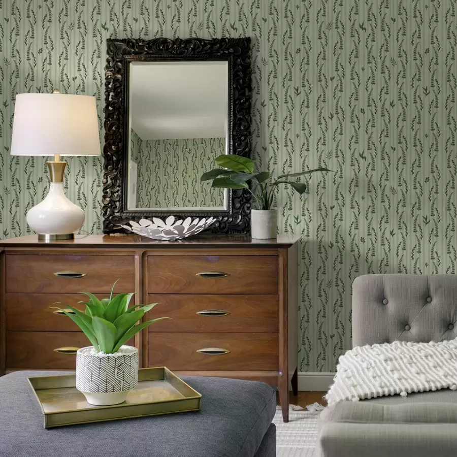 murais de parede Grama verde densa e brotos de hortelã com listras a00819