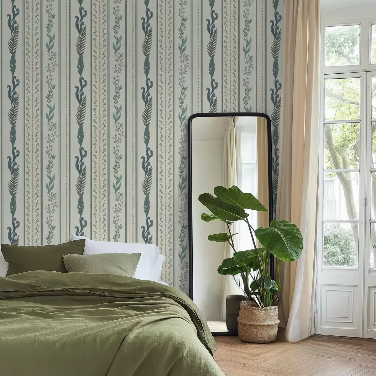 Papel de parede Listras com ramos e cachos sobre fundo leitoso quente a00823v2