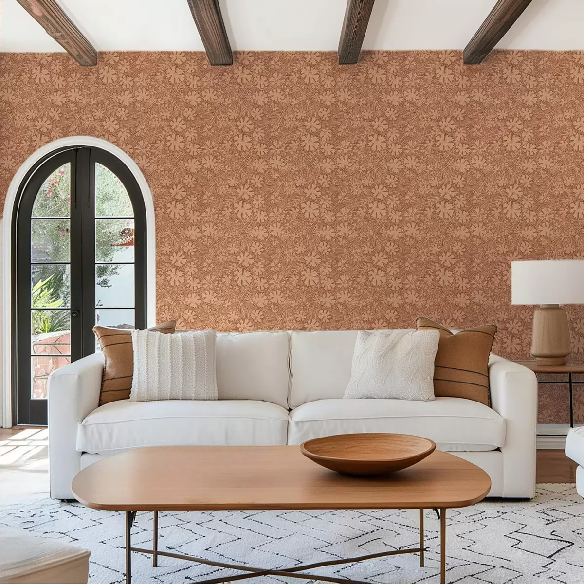 Papel de parede Folhas e gramíneas do campo em tons de bege terracota a00847