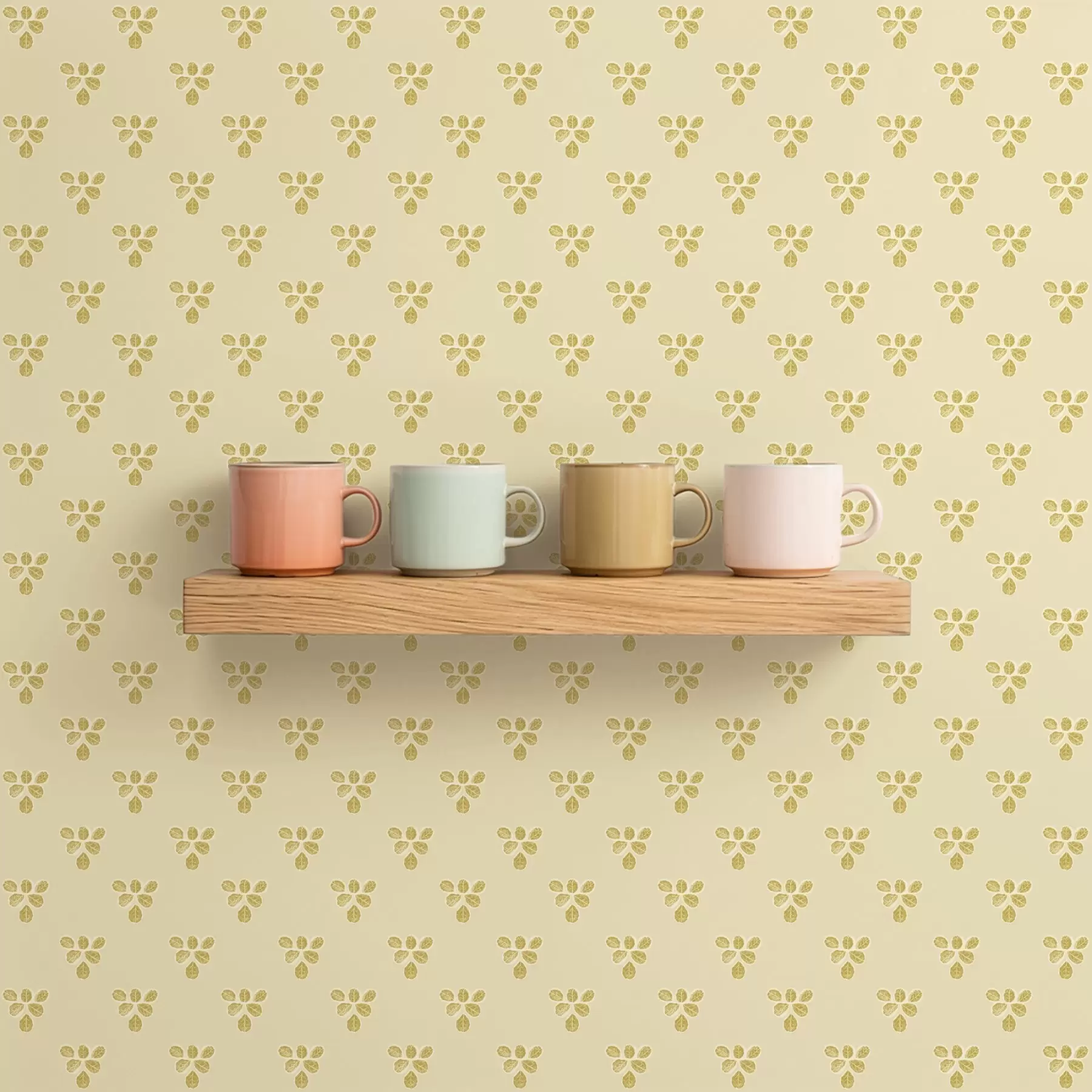 murais de parede Pequena repetição: trios de folhas em bege creme a00848