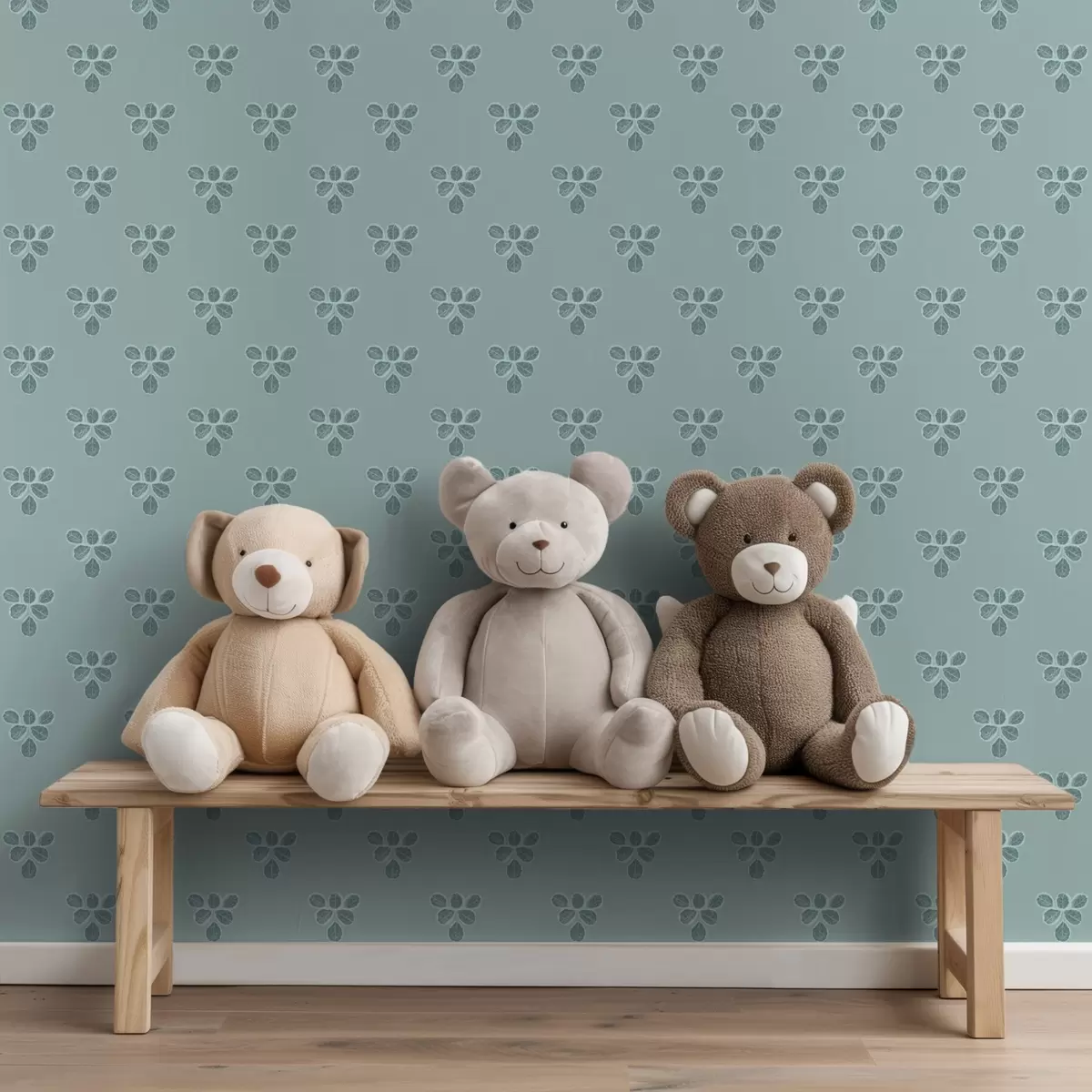 Papel de parede Pequena repetição: trios de folhas em azul frio a00848v1