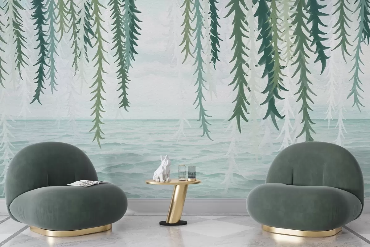 murais de parede Videiras delicadas pendendo sobre a água, estilo aquarela w04830