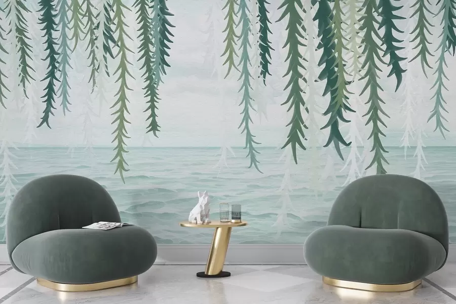 murais de parede Videiras delicadas pendendo sobre a água, estilo aquarela w04830