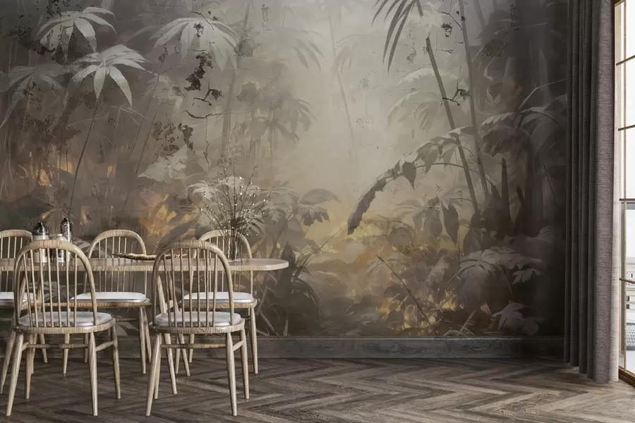 murais de parede Selva pintada atrás de um muro de concreto sujo w04833