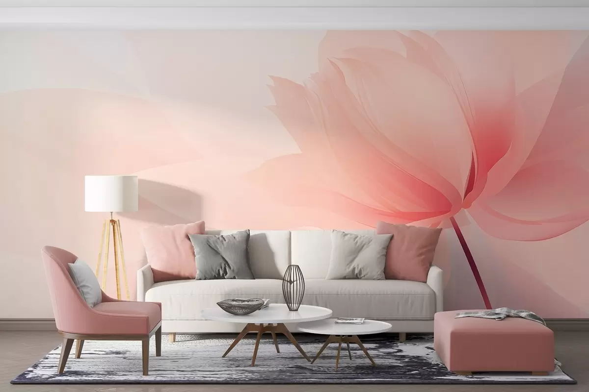 murais de parede Flor grande em tons suaves de rosa pêssego w09356