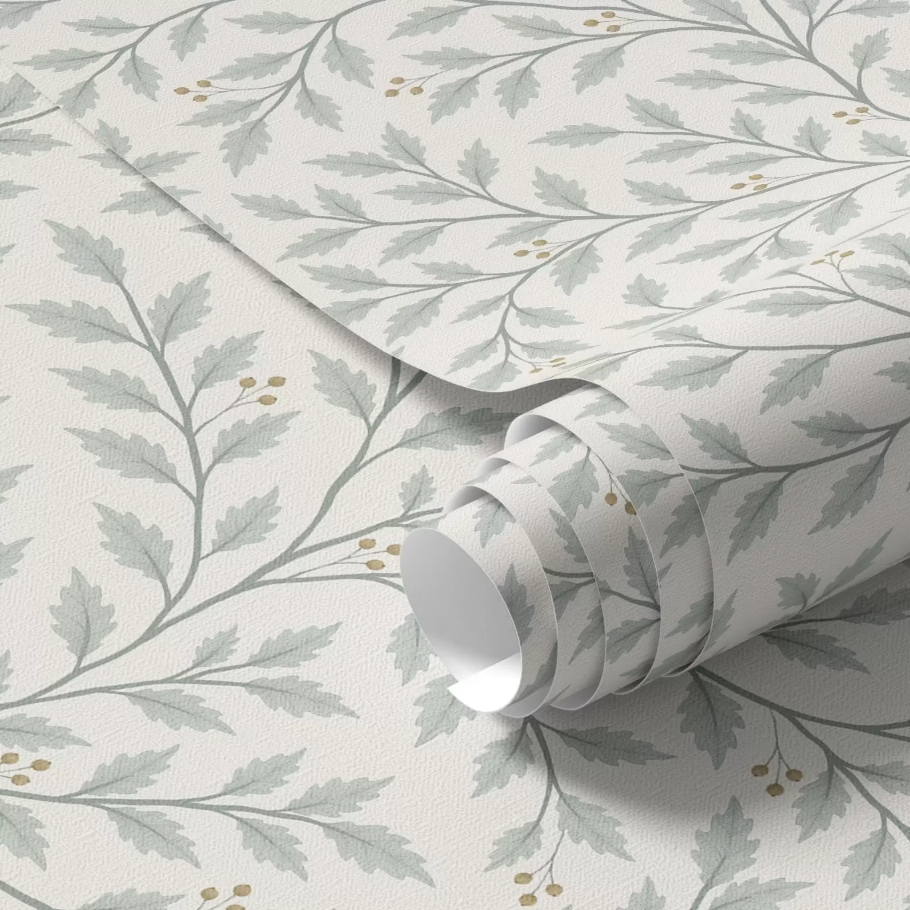 murais de parede Galhos com folhas e bagas, creme claro e salva a00783