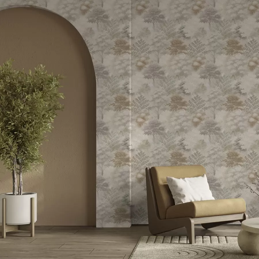 murais de parede Floresta suave na névoa, tons suaves de bege-cinza a00785