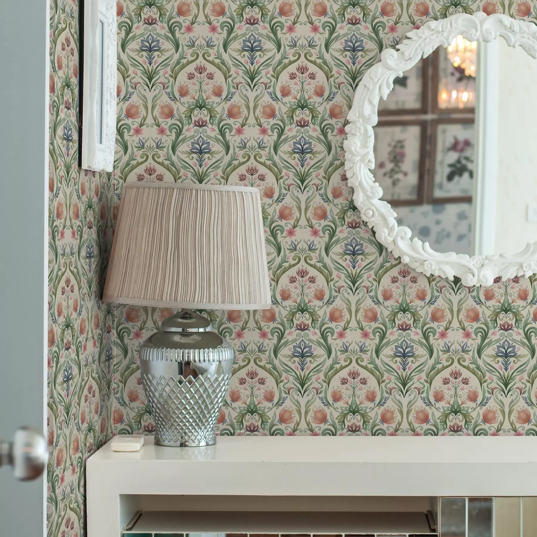 murais de parede Ornamento floral simétrico, terracota e verde a00827