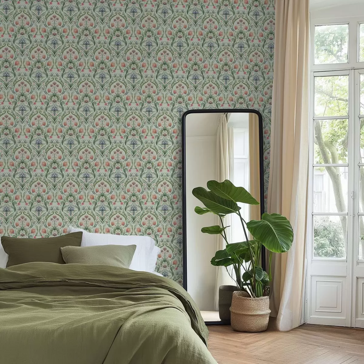 Papel de parede Ornamento floral simétrico, paleta de cores creme-menta a00827v1