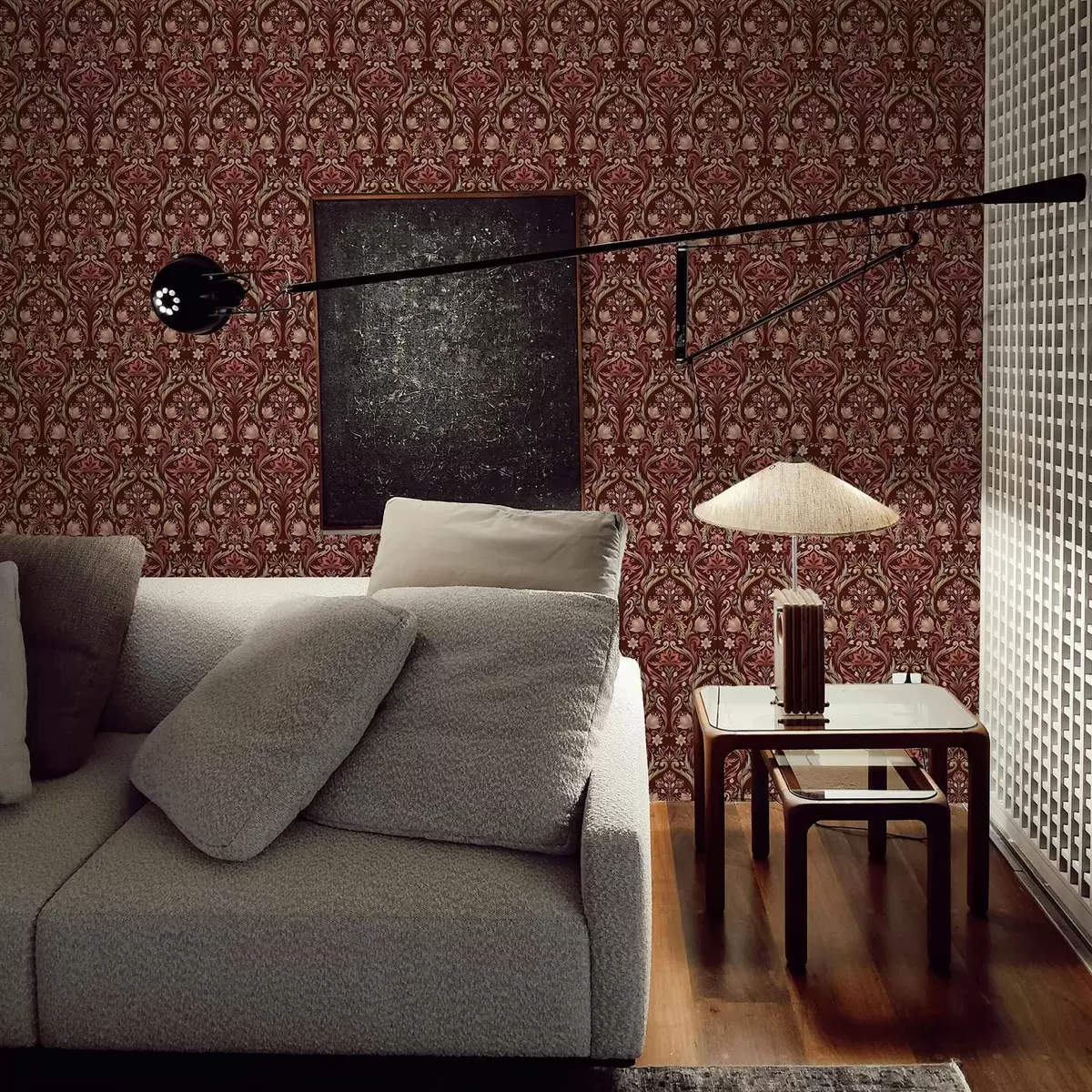 Papel de parede Ornamento de tulipa, fundo bordô intenso a00827v2