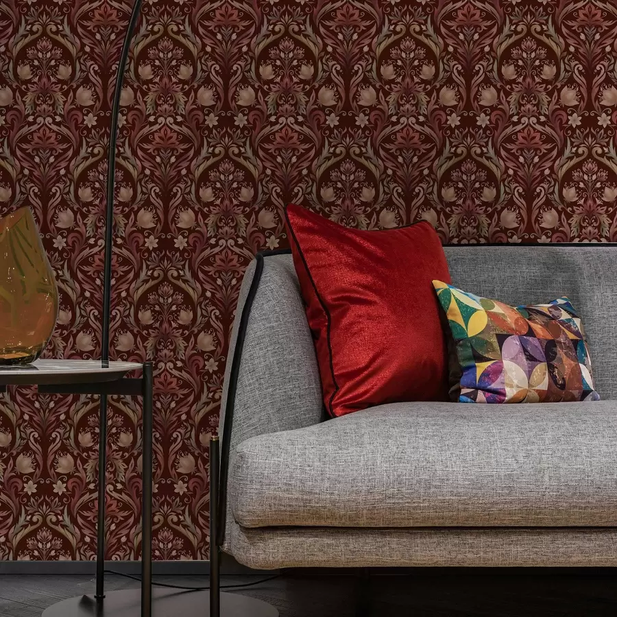 murais de parede Ornamento de tulipa, fundo bordô intenso a00827v2