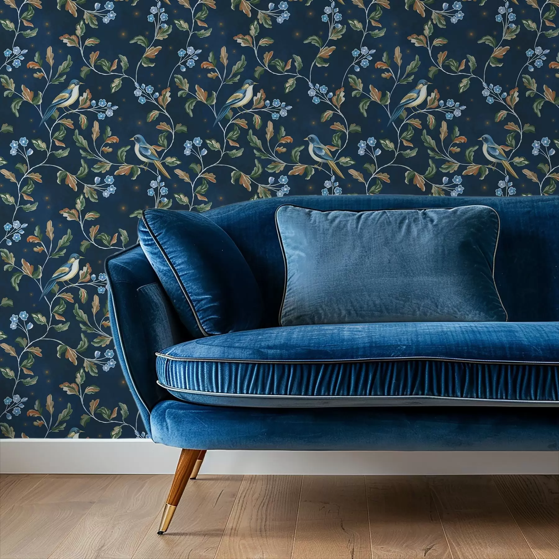 murais de parede Seios em galhos, fundo azul noturno com faíscas a00858