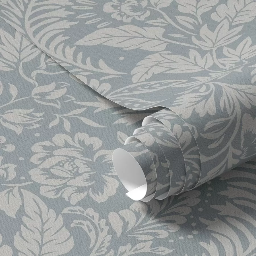 murais de parede Padrão floral monocromático sobre fundo cinza-azulado a00859