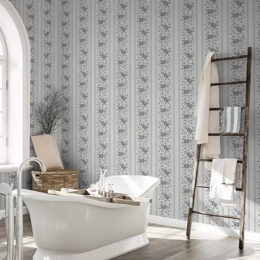 murais de parede Rosas azuis em faixas verticais sobre um fundo claro a00860