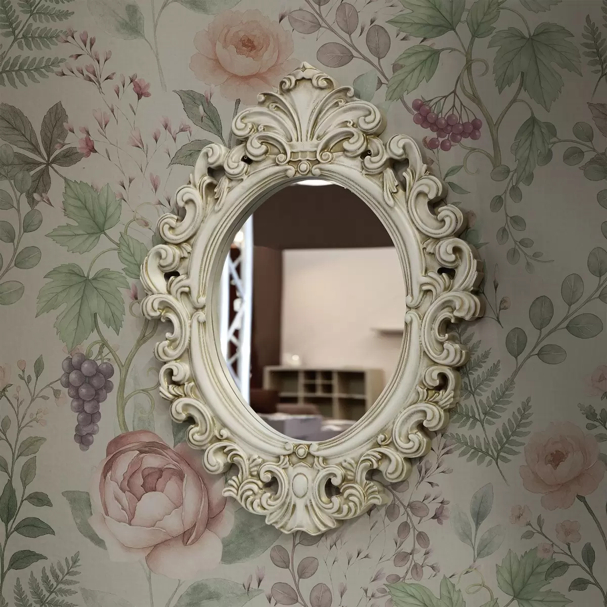 Papel de parede Jardim em tons pastéis com rosas, samambaias e uvas a00867