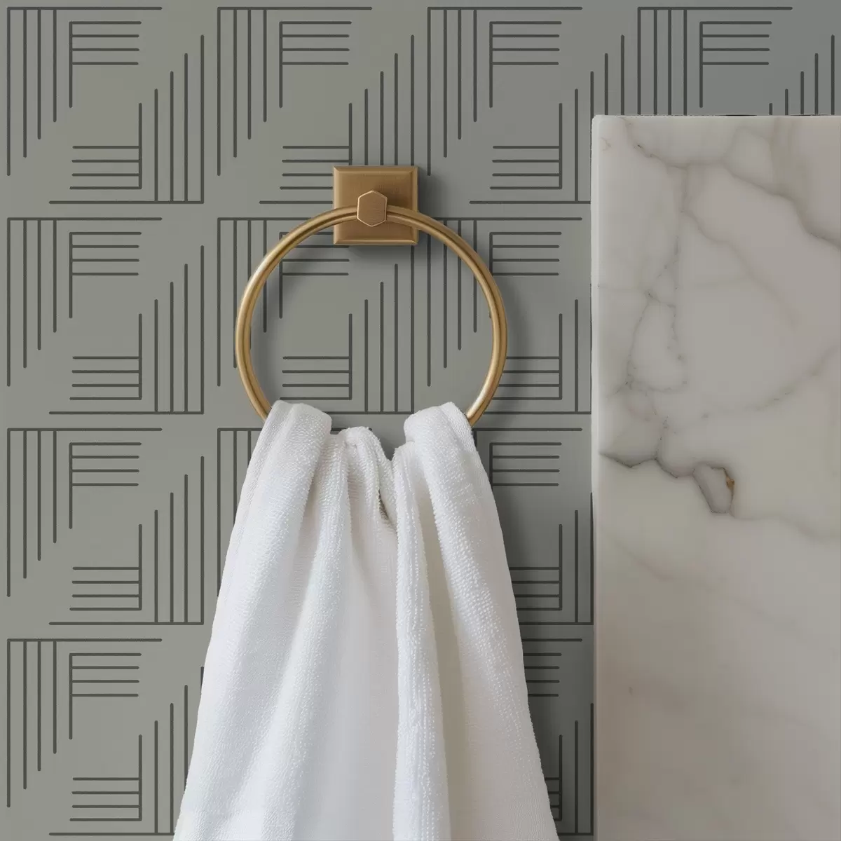 Papel de parede Blocos de canto lineares formando quadrados em cinza quente a00907