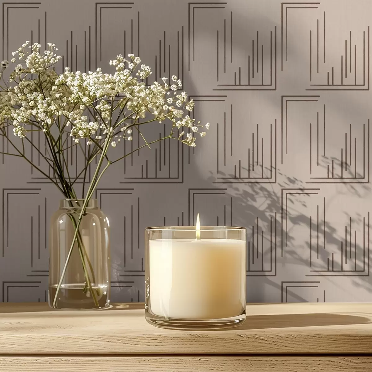 Papel de parede Quadrados de canto com traços em bege quente a00910