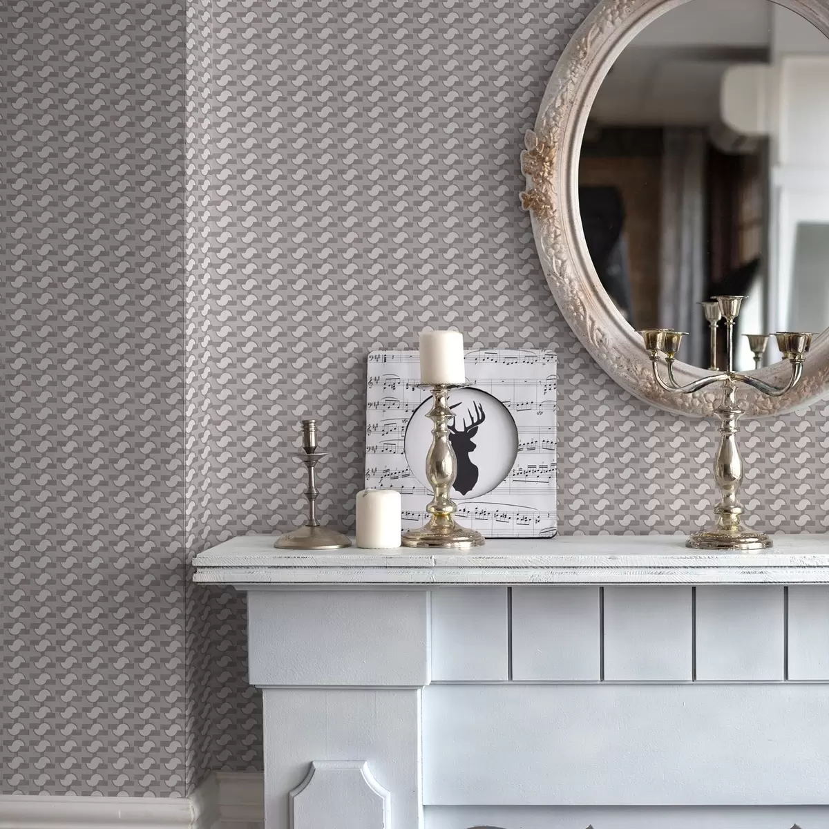 Papel de parede Ladrilhos modulares malva com semicírculos interligados a00915