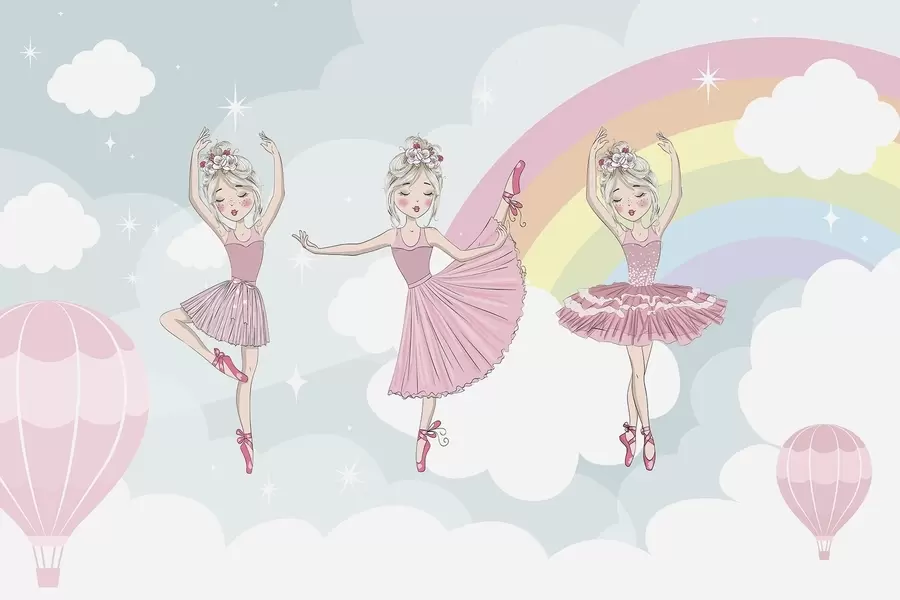 murais de parede Princesas tendo como pano de fundo o céu e o arco-íris w04907