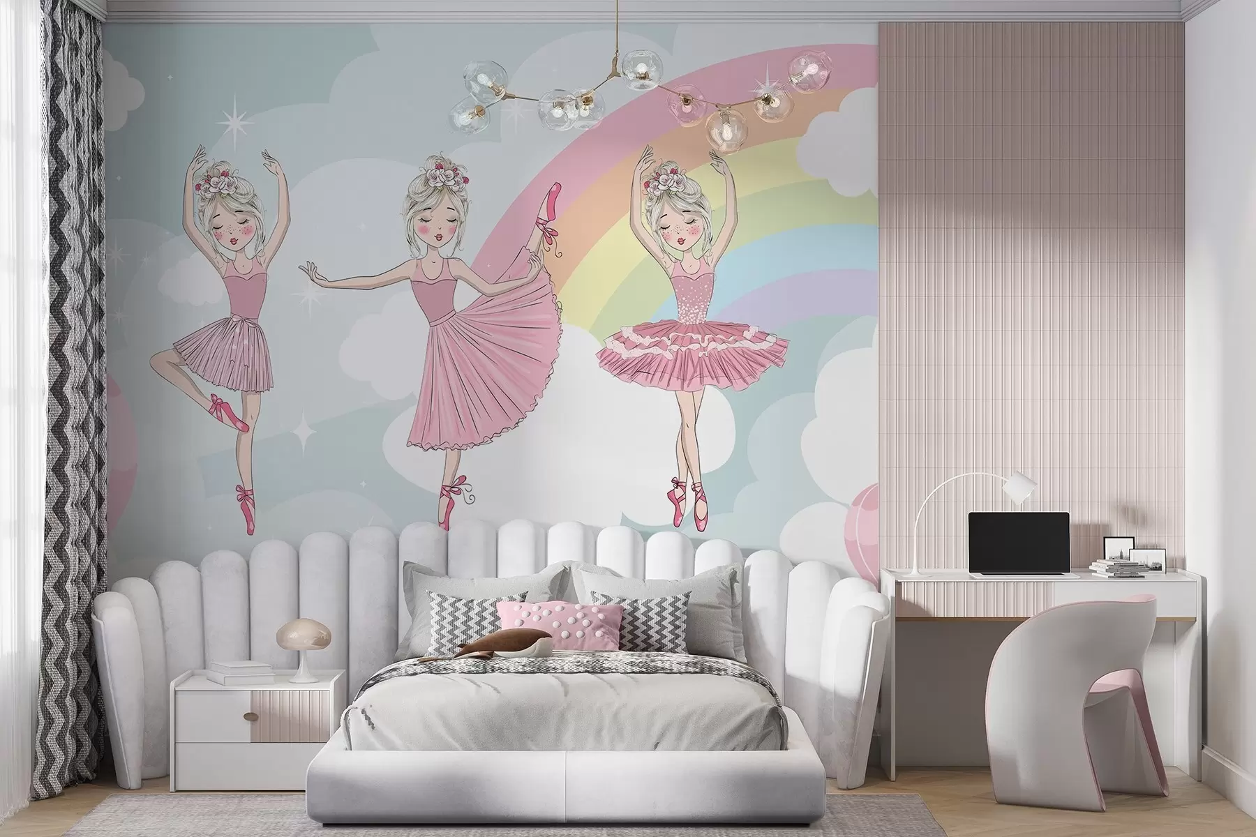 murais de parede Princesas tendo como pano de fundo o céu e o arco-íris w04907